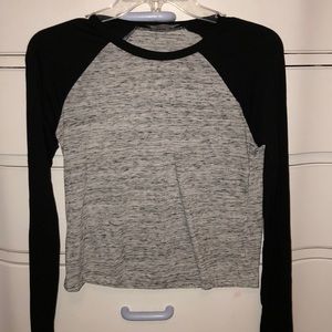 Black and Grey Cropped Long Sleeve Shirt